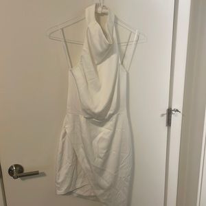 White halter open back dress